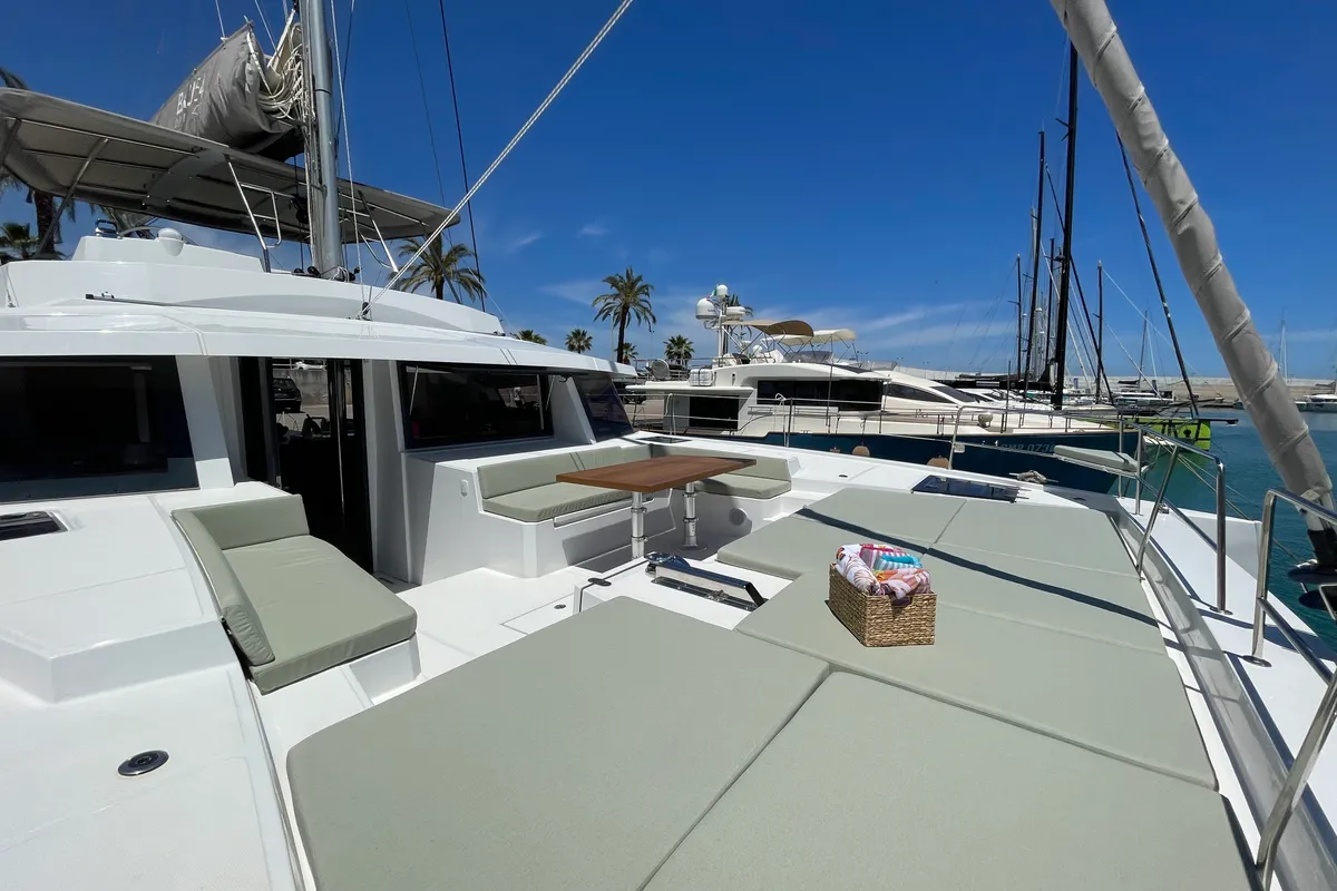 Deck of Maia, a Bali 5.4 catamaran at Salerno, Italy