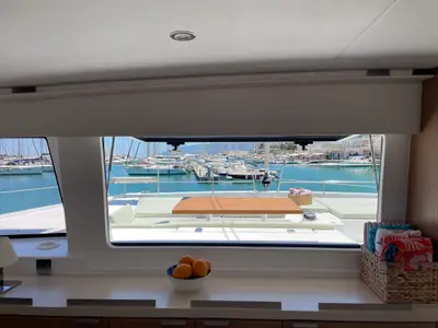 Salon of Maia, a Bali 5.4 catamaran at Salerno, Italy