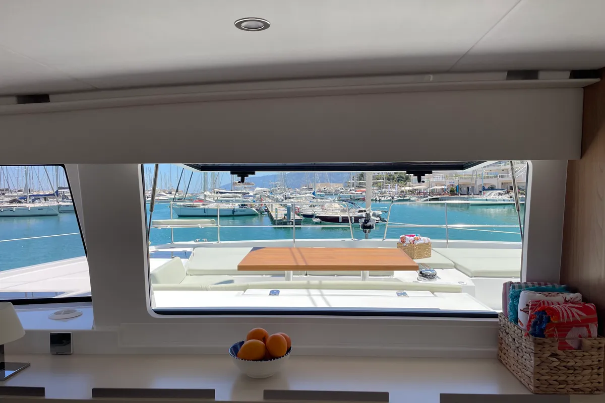 Salon of Maia, a Bali 5.4 catamaran at Salerno, Italy