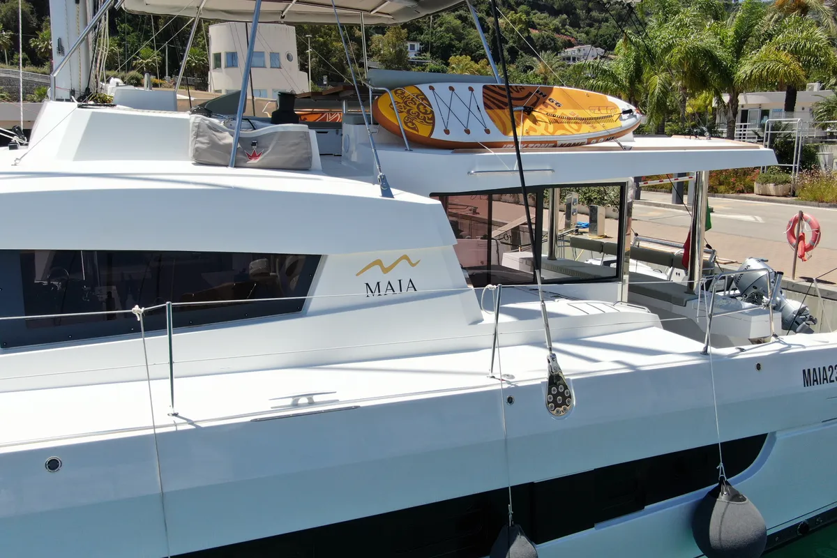 Exterior view of Maia, a Bali 5.4 catamaran at Salerno, Italy