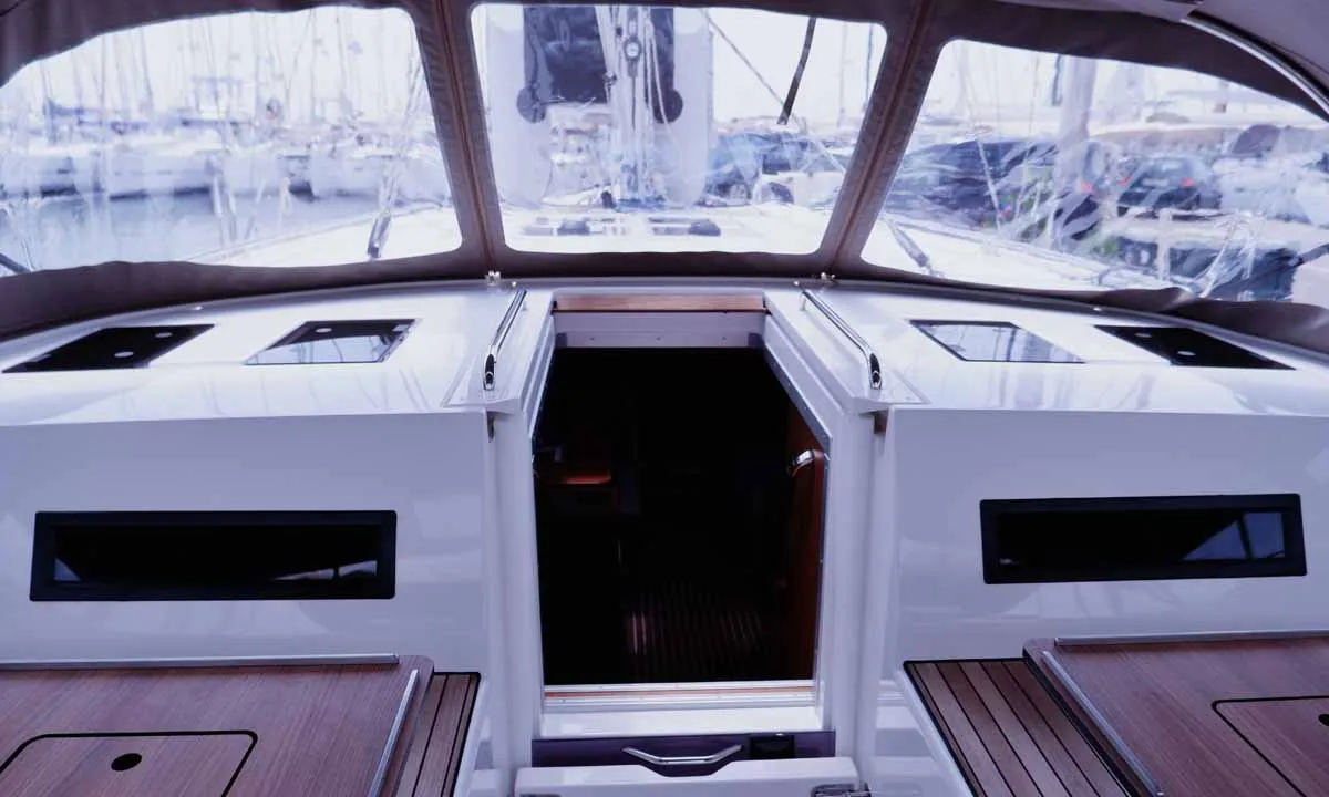 Deck of Juana, a Bavaria C50 Style sailboat at Palma de Mallorca, Spain