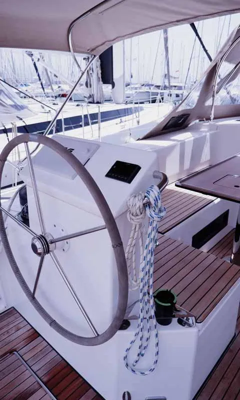 Cockpit of Juana, a Bavaria C50 Style sailboat at Palma de Mallorca, Spain