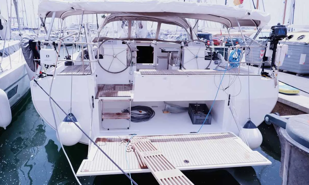 Exterior view of Juana, a Bavaria C50 Style sailboat at Palma de Mallorca, Spain