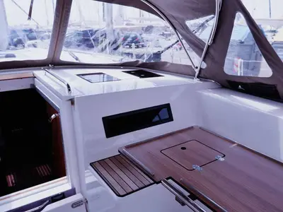 Deck of Juana, a Bavaria C50 Style sailboat at Palma de Mallorca, Spain