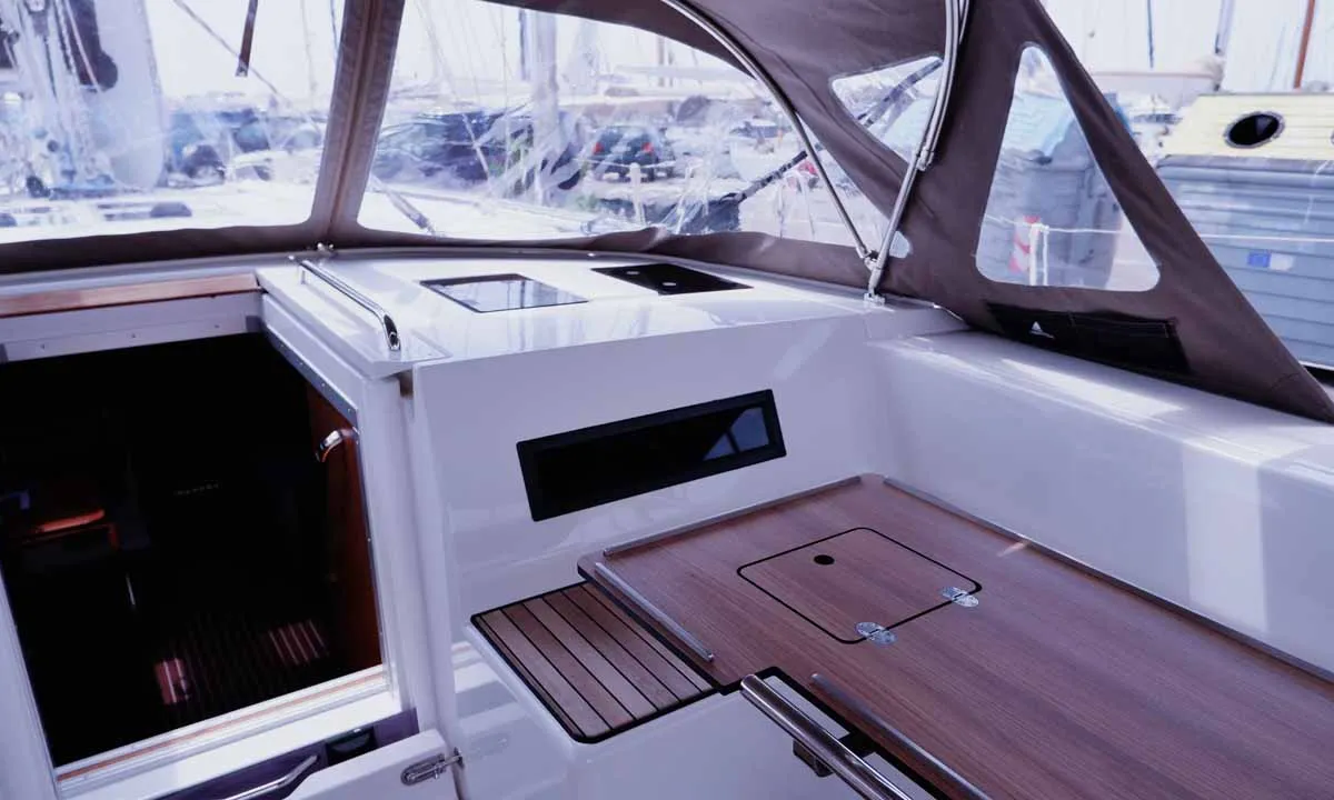 Deck of Juana, a Bavaria C50 Style sailboat at Palma de Mallorca, Spain
