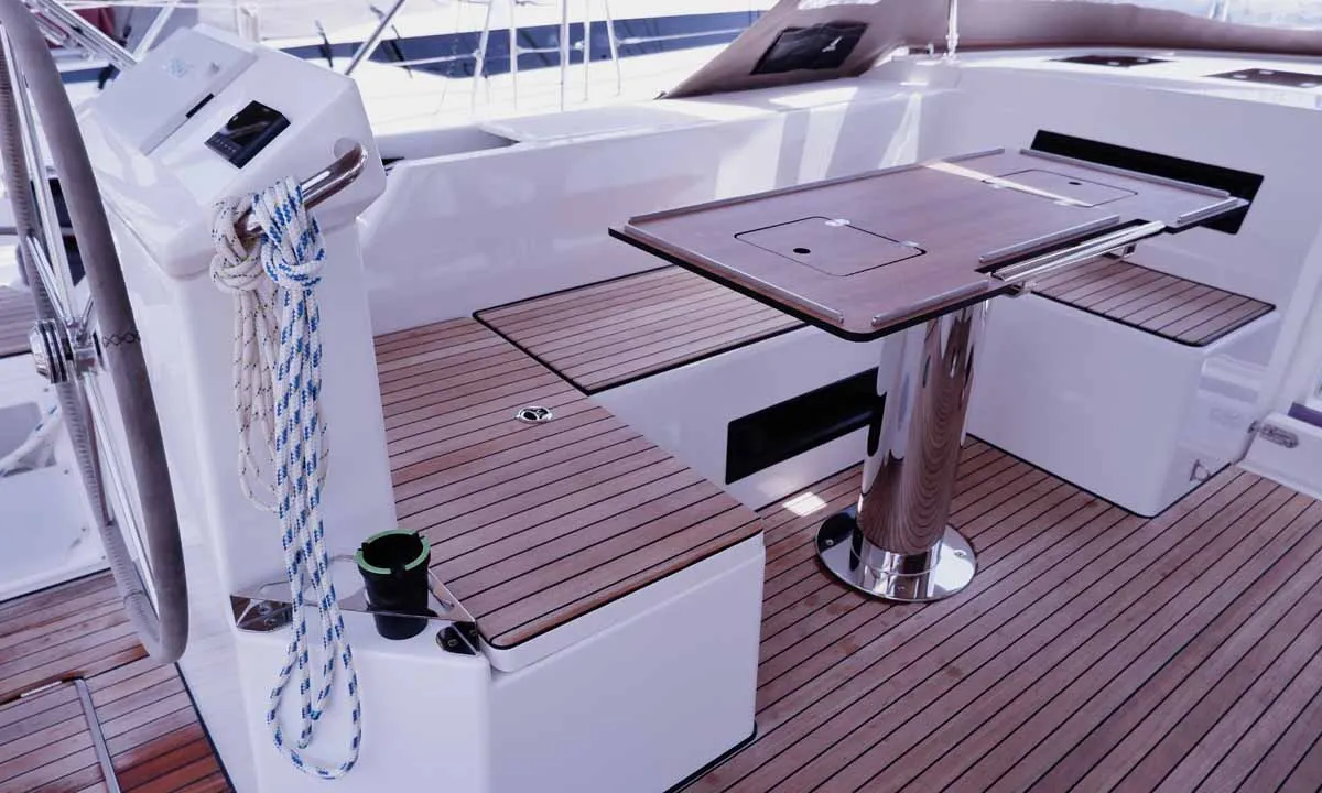 Cockpit of Juana, a Bavaria C50 Style sailboat at Palma de Mallorca, Spain