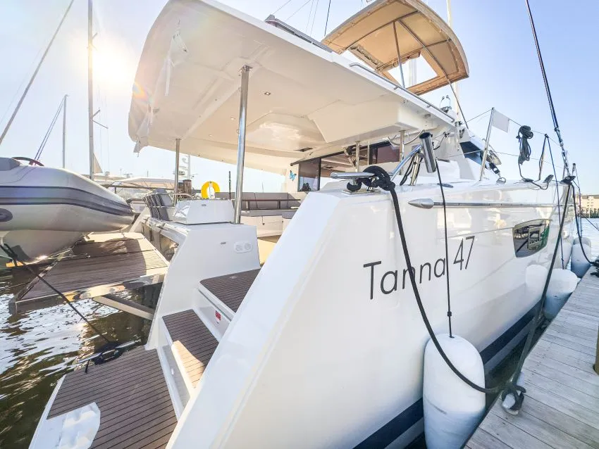 Exterior view of La Bella Vita, a Fountaine Pajot Tanna 47 Maestro catamaran at Road Town, British Virgin Islands