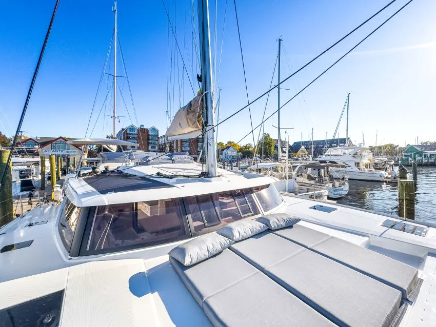 Exterior view of La Bella Vita, a Fountaine Pajot Tanna 47 Maestro catamaran at Road Town, British Virgin Islands