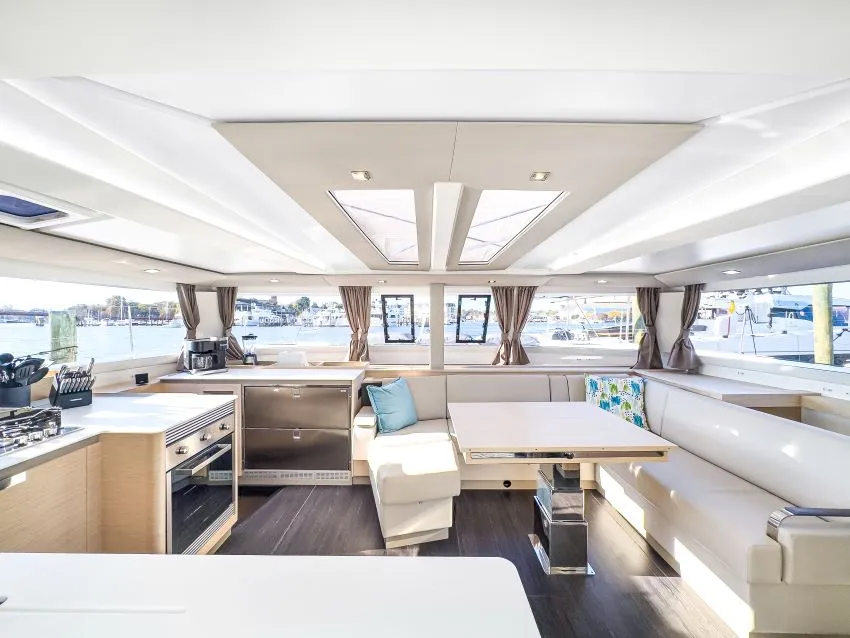 Salon of La Bella Vita, a Fountaine Pajot Tanna 47 Maestro catamaran at Road Town, British Virgin Islands