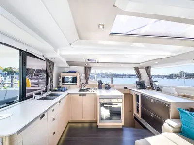 Galley of La Bella Vita, a Fountaine Pajot Tanna 47 Maestro catamaran at Road Town, British Virgin Islands