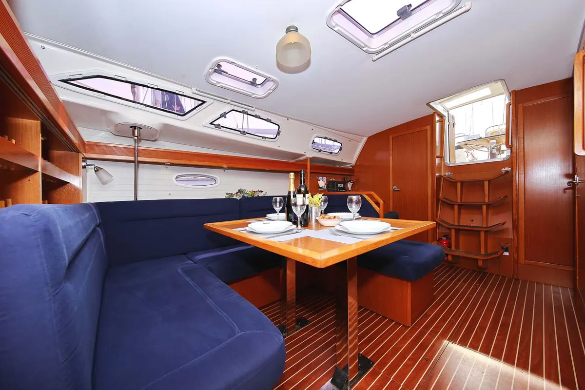 Salon of Annabella, a Bavaria 43 Cruiser sailboat at Jezera, Croatia