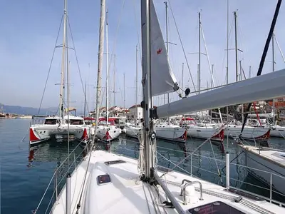Deck of Annabella, a Bavaria 43 Cruiser sailboat at Jezera, Croatia