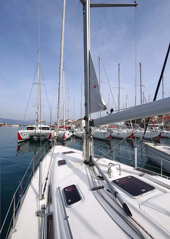 Deck of Annabella, a Bavaria 43 Cruiser sailboat at Jezera, Croatia