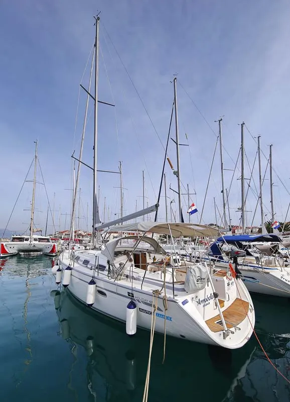 Exterior view of Annabella, a Bavaria 43 Cruiser sailboat at Jezera, Croatia
