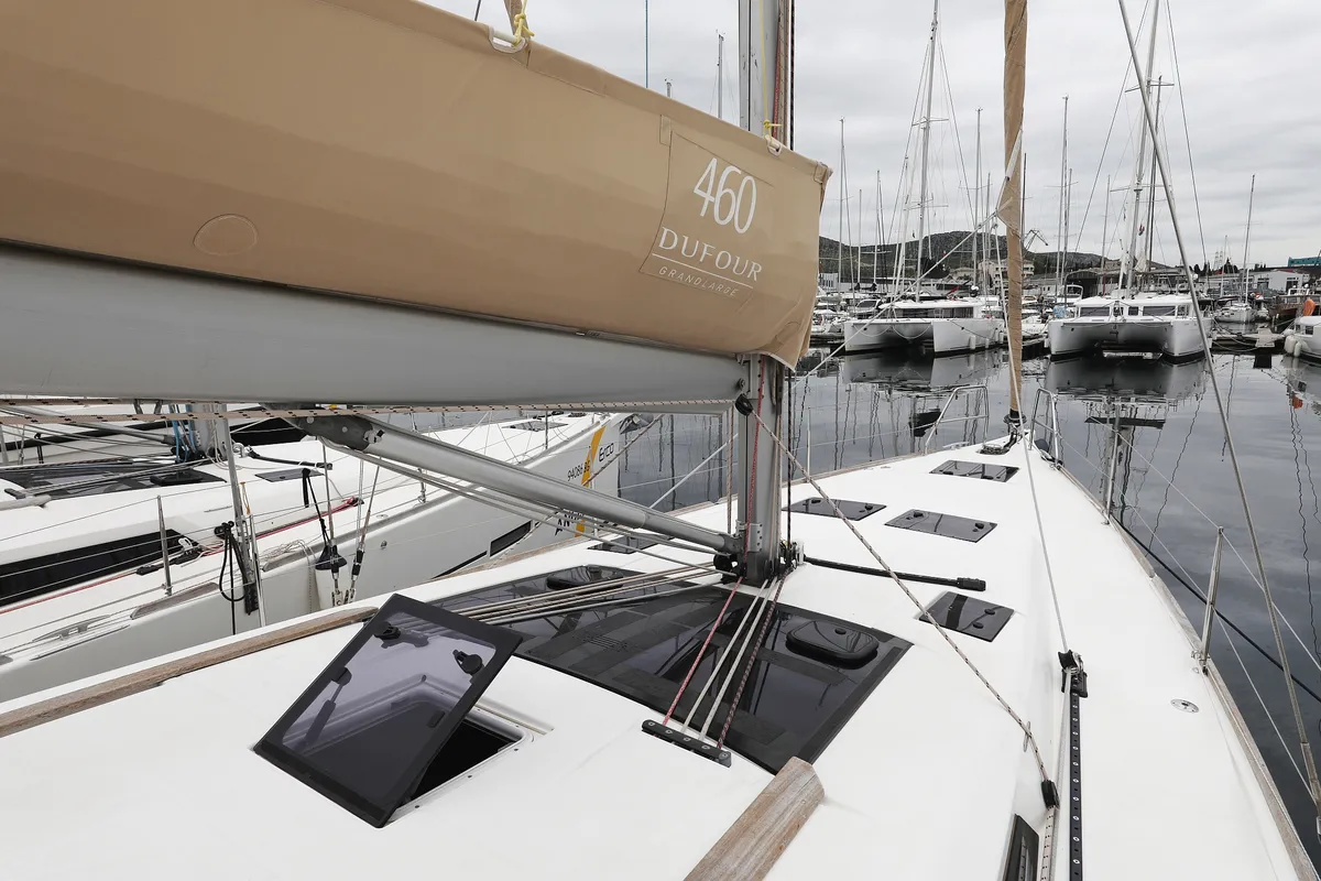 Exterior view of Chuck, a Dufour 460 GL sailboat at Grad Vodice, Croatia