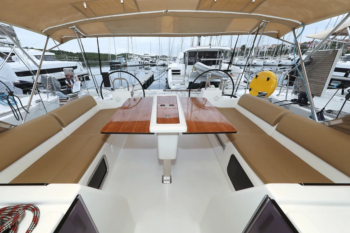 Cockpit of Chuck, a Dufour 460 GL sailboat at Grad Vodice, Croatia