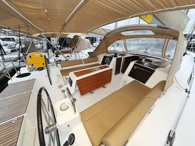 Cockpit of Chuck, a Dufour 460 GL sailboat at Grad Vodice, Croatia