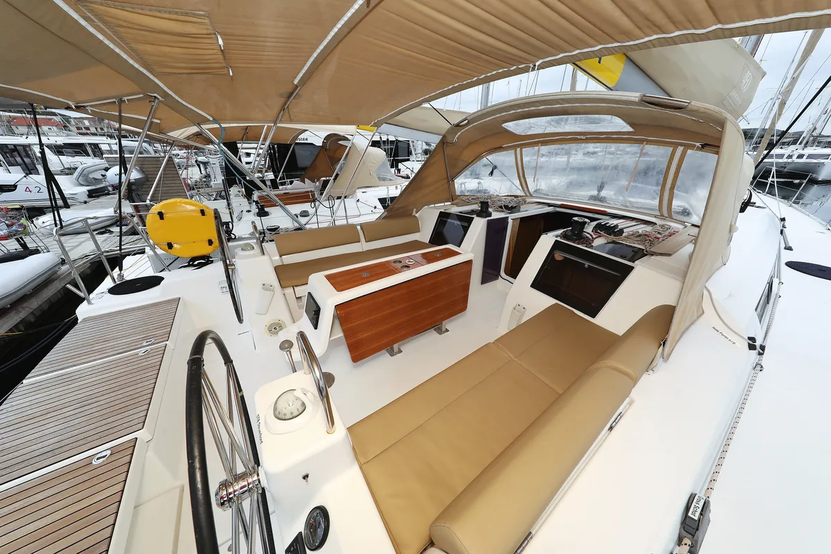 Cockpit of Chuck, a Dufour 460 GL sailboat at Grad Vodice, Croatia