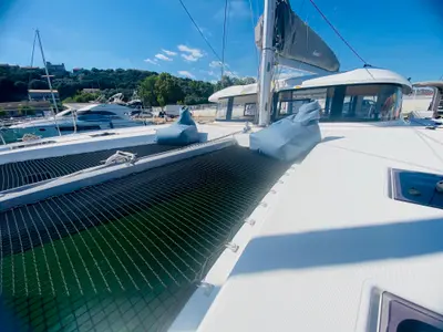 Deck of Coin de Mire, a Excess 14 catamaran at Porto-Vecchio, France