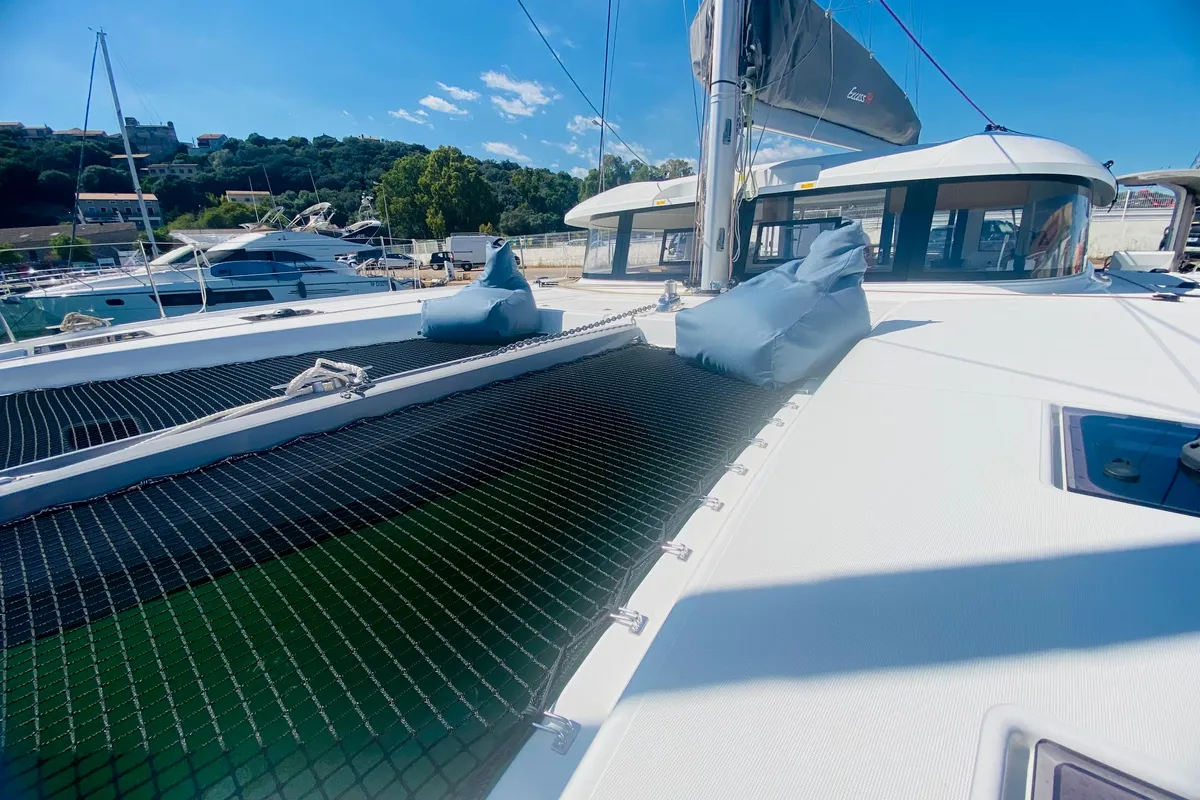 Deck of Coin de Mire, a Excess 14 catamaran at Porto-Vecchio, France