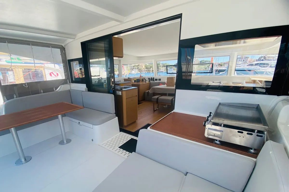 Deck of Coin de Mire, a Excess 14 catamaran at Porto-Vecchio, France