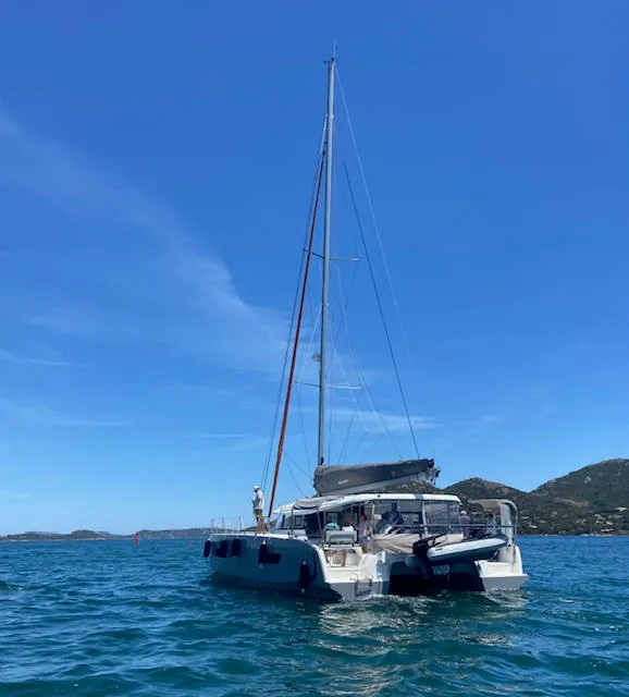 Exterior view of Coin de Mire, a Excess 14 catamaran at Porto-Vecchio, France