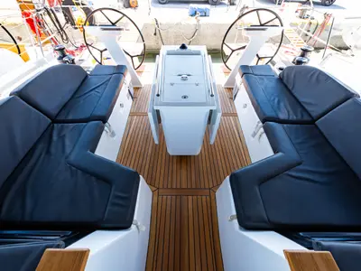 Deck of Atman, a Beneteau Oceanis 51.1 sailboat at Municipal Unit of Lefkada, Greece