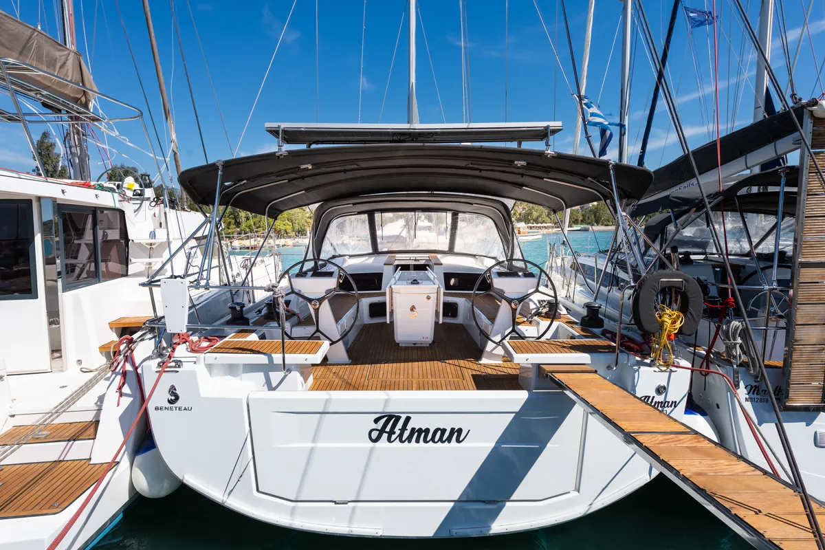 Exterior view of Atman, a Beneteau Oceanis 51.1 sailboat at Municipal Unit of Lefkada, Greece