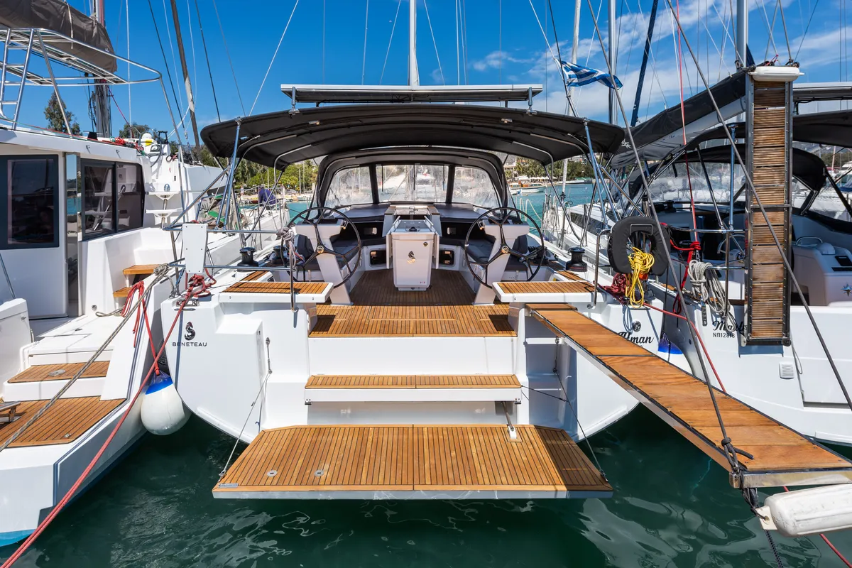 Deck of Atman, a Beneteau Oceanis 51.1 sailboat at Municipal Unit of Lefkada, Greece