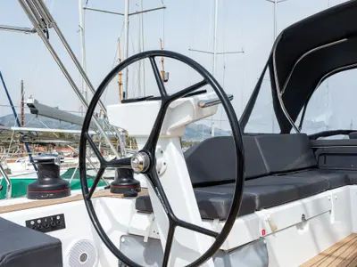 Cockpit of Atman, a Beneteau Oceanis 51.1 sailboat at Municipal Unit of Lefkada, Greece