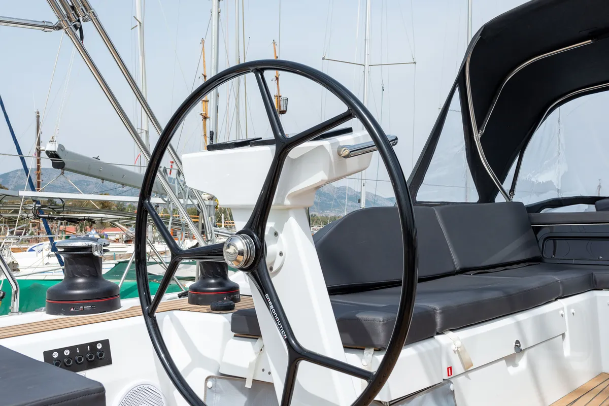Cockpit of Atman, a Beneteau Oceanis 51.1 sailboat at Municipal Unit of Lefkada, Greece