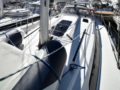 Deck of Nixie, a Bavaria Cruiser 41 sailboat at Zadar, Croatia