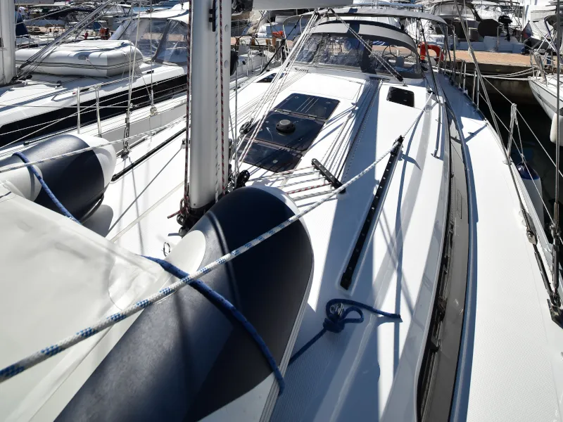Deck of Nixie, a Bavaria Cruiser 41 sailboat at Zadar, Croatia