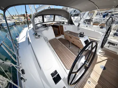 Cockpit of Nixie, a Bavaria Cruiser 41 sailboat at Zadar, Croatia