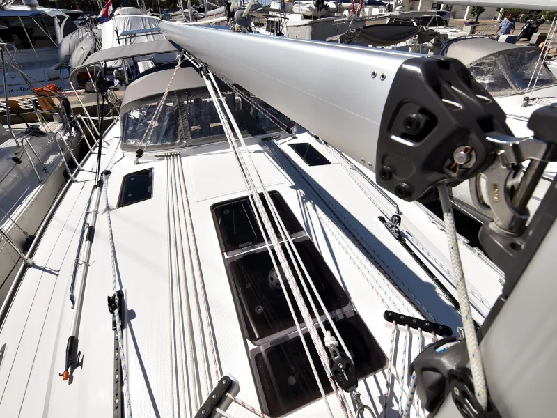 Deck of Nixie, a Bavaria Cruiser 41 sailboat at Zadar, Croatia