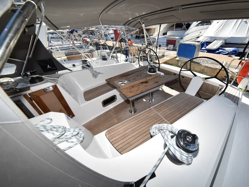 Cockpit of Nixie, a Bavaria Cruiser 41 sailboat at Zadar, Croatia