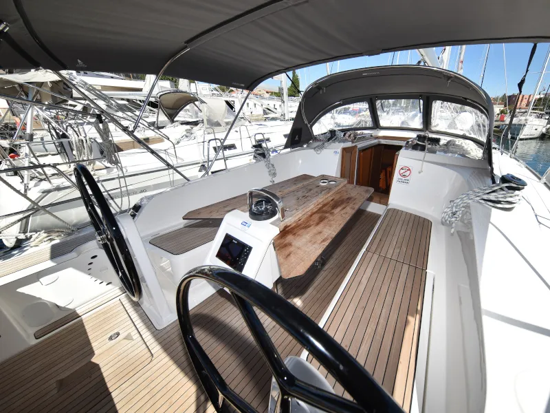 Cockpit of Nixie, a Bavaria Cruiser 41 sailboat at Zadar, Croatia