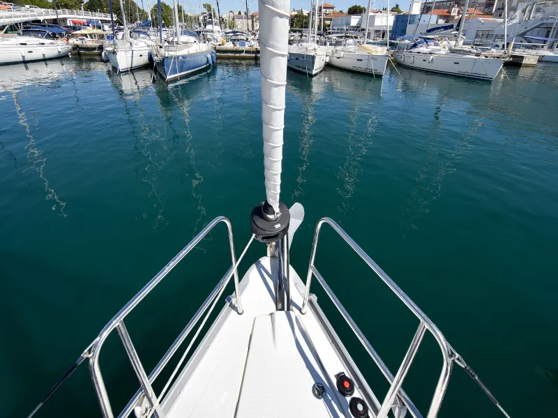Exterior view of Nixie, a Bavaria Cruiser 41 sailboat at Zadar, Croatia