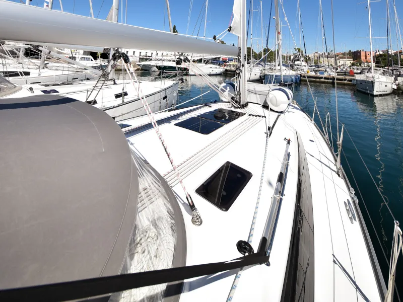Deck of Nixie, a Bavaria Cruiser 41 sailboat at Zadar, Croatia