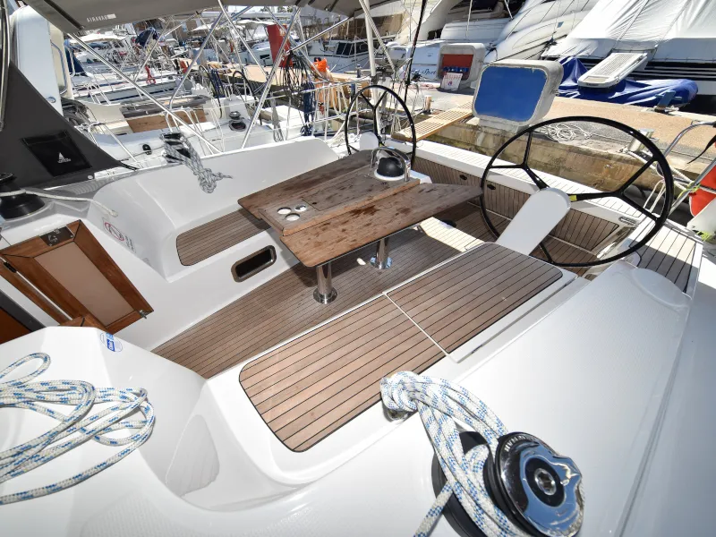 Cockpit of Nixie, a Bavaria Cruiser 41 sailboat at Zadar, Croatia