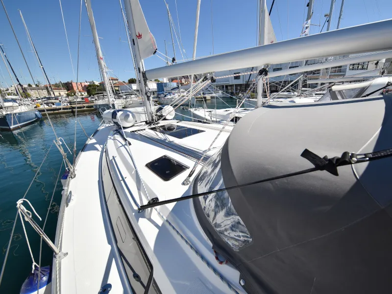 Deck of Nixie, a Bavaria Cruiser 41 sailboat at Zadar, Croatia