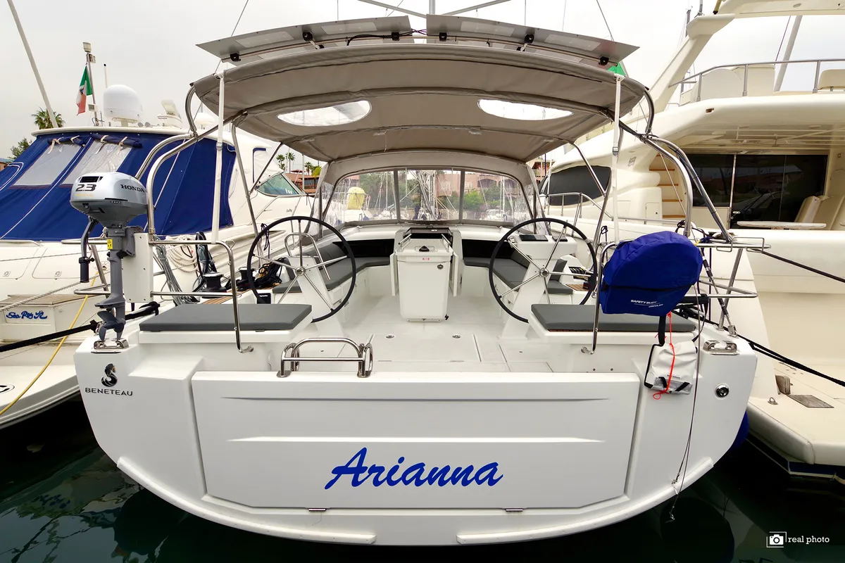 Cockpit of Arianna, a Beneteau Oceanis 46.1 sailboat at Tonnarella, Italy