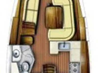 Floor plan of Nomad, a Jeanneau Sun Odyssey 39i sailboat at Preveza, Greece