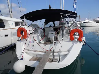 Deck of Nomad, a Jeanneau Sun Odyssey 39i sailboat at Preveza, Greece