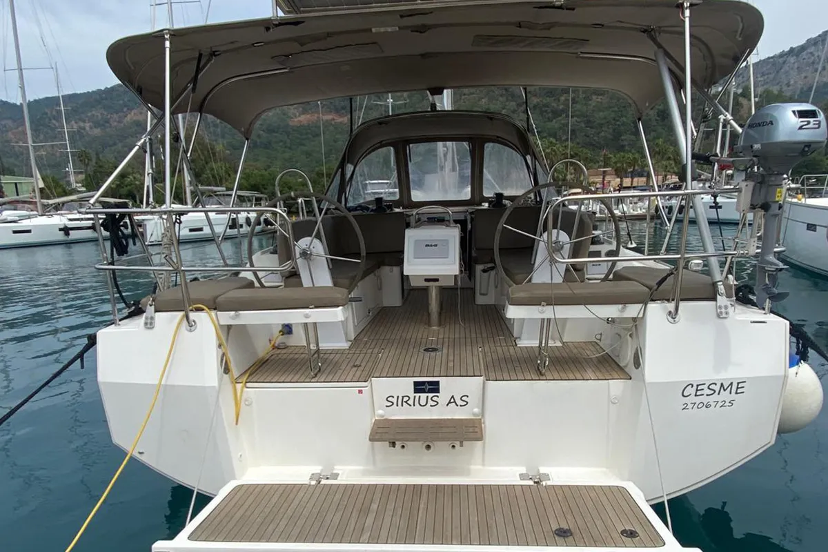 Cockpit of Sirius As, a Bavaria C38 sailboat at Fethiye, Turkey