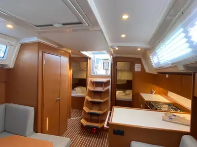 Salon of Sirius As, a Bavaria C38 sailboat at Fethiye, Turkey