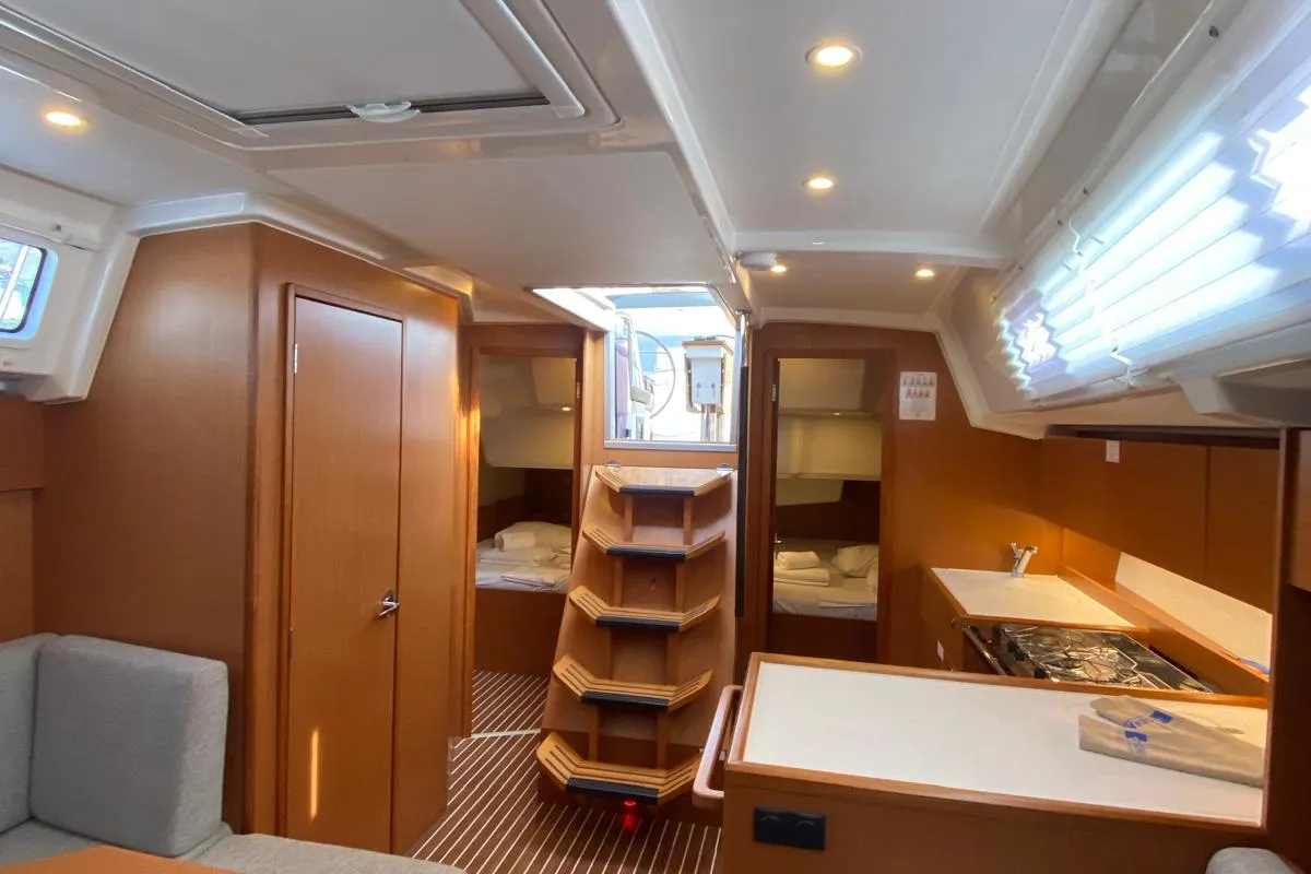 Salon of Sirius As, a Bavaria C38 sailboat at Fethiye, Turkey