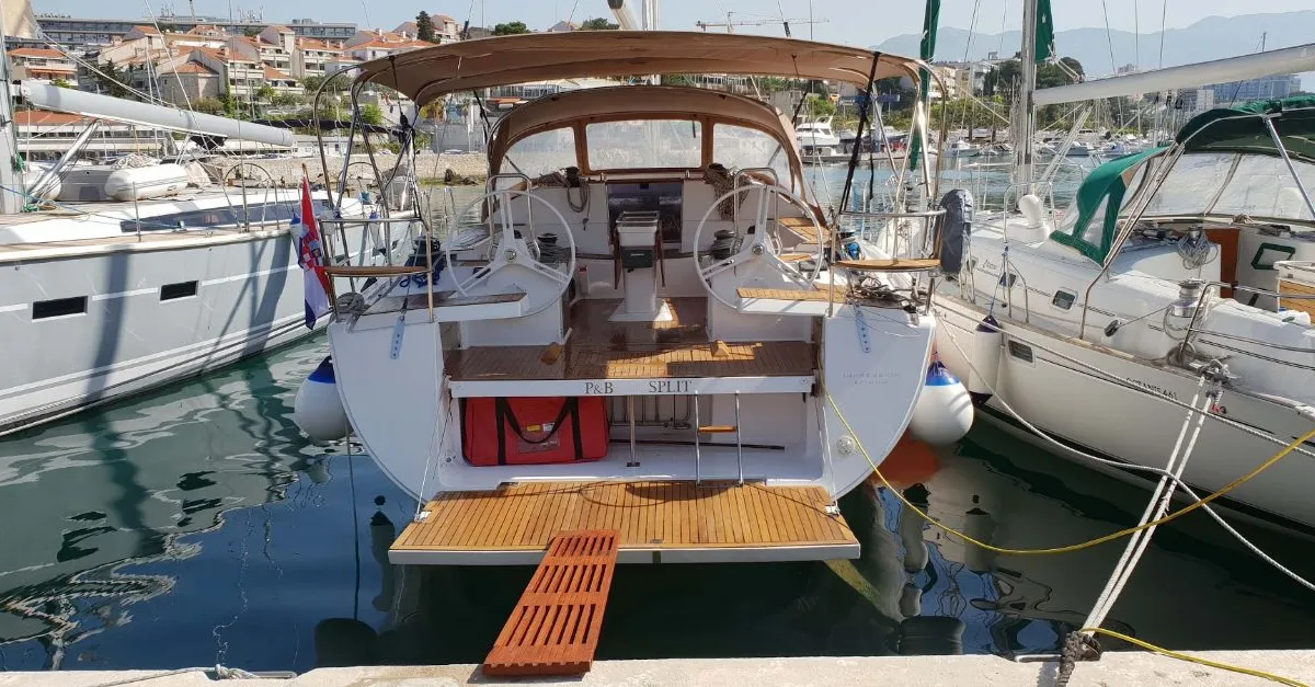 Exterior view of P & B, a Elan Impression 50 sailboat at Split, Croatia
