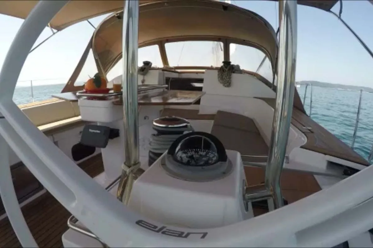 Cockpit of P & B, a Elan Impression 50 sailboat at Split, Croatia