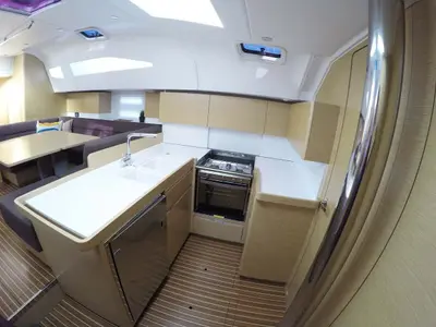 Galley of P & B, a Elan Impression 50 sailboat at Split, Croatia